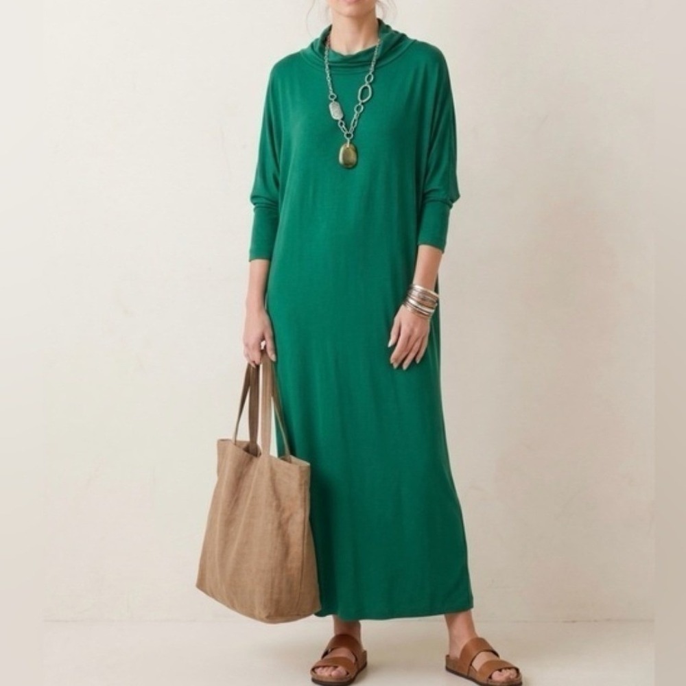 Bryn Walker Green Siro Rayon Cowl Neck Dolman Sleeve Maxi Dress USA Made Sz XL